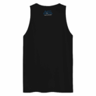 Black tank top with blue "Play It Cool Pop-Up Bar" embroidery on the back.