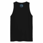 Black tank top featuring the 'Play It Cool Pop-Up Bar' logo in blue on the upper back.