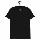 Black T-shirt featuring the "Play It Cool Pop-Up Bar" logo in blue on the back, displayed on a hanger.